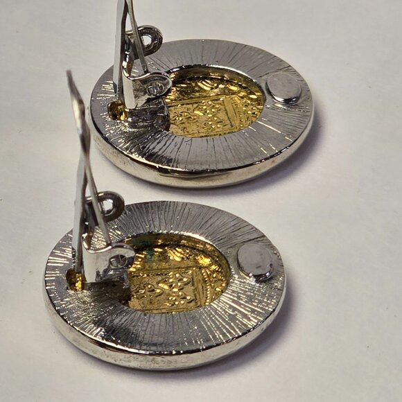 Vintage Earrings Clip On French Republic Coin Medallion Jewelry Parisian Chic - Picture 5 of 8